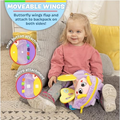 Buckle Toy - Blossom Butterfly Activity Backpack - Educational Learning Toy - Must Have for Long Car Trips - Zippered Pouch for Storage - Great Gift for Toddlers, Girls and Kids 3 51SQHt7VTUL. AC