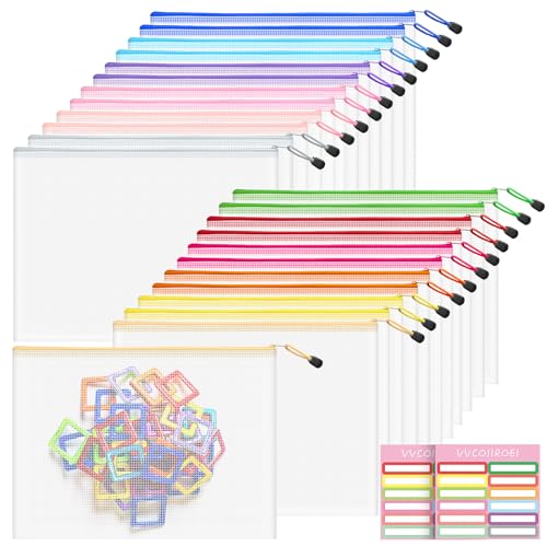 Image of 24pcs Mesh Zipper Pouch Bags, B4 Sizes Zipper Pouch, Mesh Bags with Zipper, Plastic Zipper Pouches, 12 Colors Zipper Pouches for Organizing, Puzzles, Travel, School Office Storage