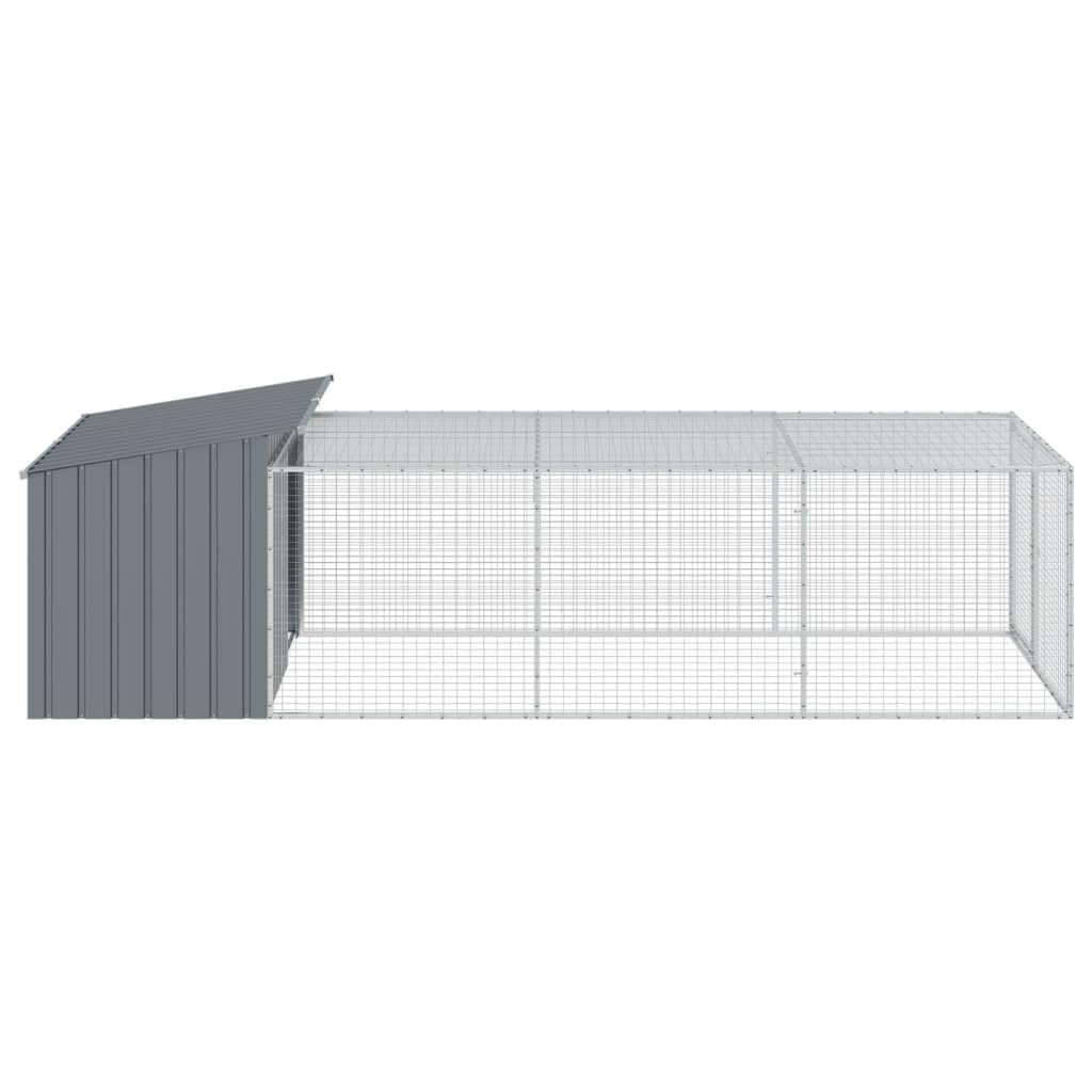 vidaXL Caseta Perros con Corral Acero galvanizado Gris 153x396x110 cm