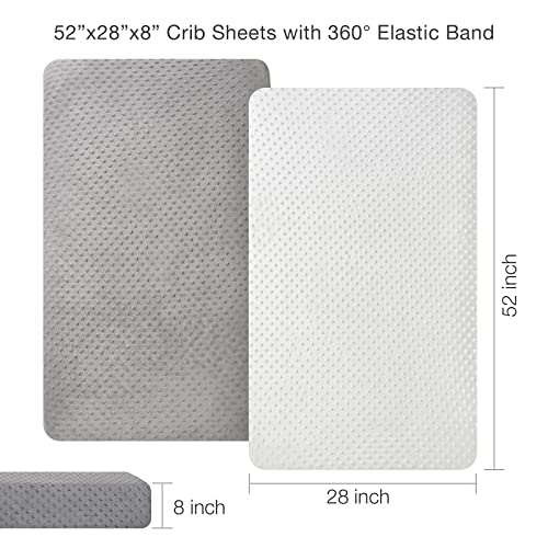 Posenpro 2 Pack Microfiber Fitted Minky Crib Sheets For Baby Boys Girls, Solid Color Toddler Bed Sheets For Standard Crib And Toddler Mattresses With Dotted Backing, 28"X52"X8", Grey & White #TOP3