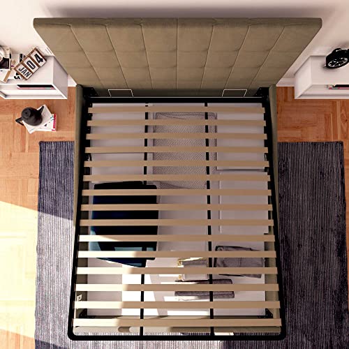 Baldiflex Einzelbett mit Aufbewahrungsbox Modell Dublin aus Kunstleder, Lattenrost für Einzelbetten 180 x 200 cm, elegantes Kopfteil, Taupe – Bild 4