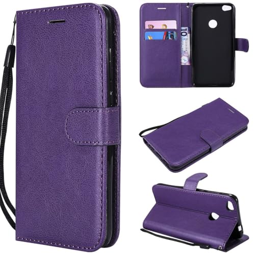 ShuiSu Funda tipo cartera de cuero vegano para Huawei P8 Lite 2017 / P9 Lite 2017, funda con tapa con cierre magnético clásico de color sólido (KP1), color morado