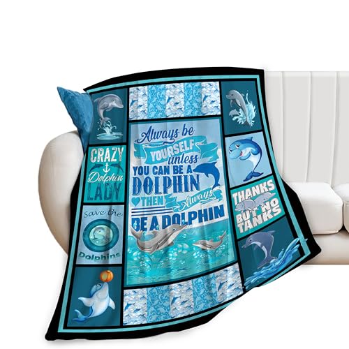 Dolphin Throw Blanket Dolphin Lover Gifts Soft Cozy Fluffy Dolphin Decor Blanket Gifts for Kids Girls Boys Warm Lightweight Plush Fleece Blanket for Couch Bed Chair Office Toddler Blanket 50"X60"