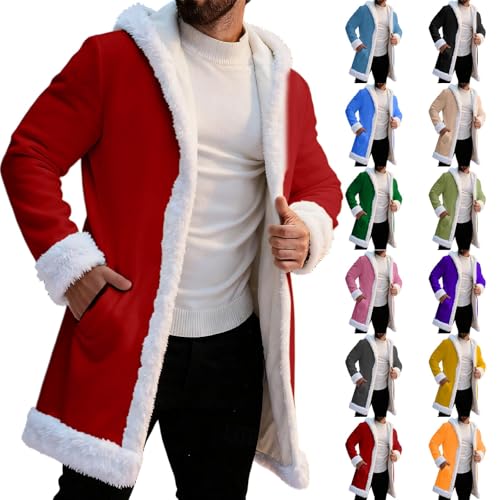 Weihnachtsmann Kostüm Herren, Weihnachtskostüm Herren Hoodie Fleece Lustig Oversize Weihnachtsjacke Cardigan Festliches Party Mantel Jacket Kapuzenmantel (001-Red, S)