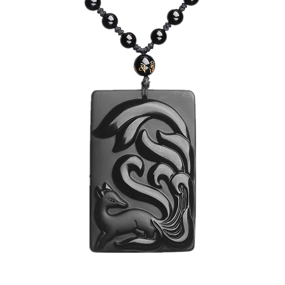 ASGIFT Obsidian Lucky Necklace Power Stone Amulet Protection Pendant with Adjustable Bead Chain Healing Crystal Spiritual Gift