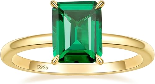 Miniatura 1 de Anillos de compromiso de plata de ley 925 de 3 quilates para mujer, diseño solitario de esmeralda verde, anillos de promesa simples para ella, talla