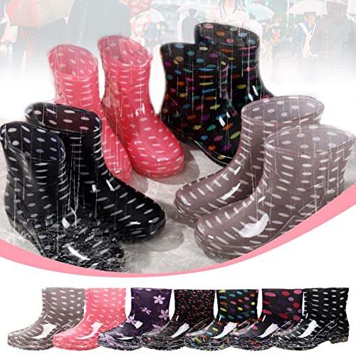 Vintage Punkte Gummistiefel Winter Damen 39 38 37 40 36 Regenstiefeletten Damenstiefel Wasserdichte Heeled Buckle Toe Middle Shoe Round Rain Damenstiefel Weiße Schuhe Damen mit Absatz Gelb Armee grün
