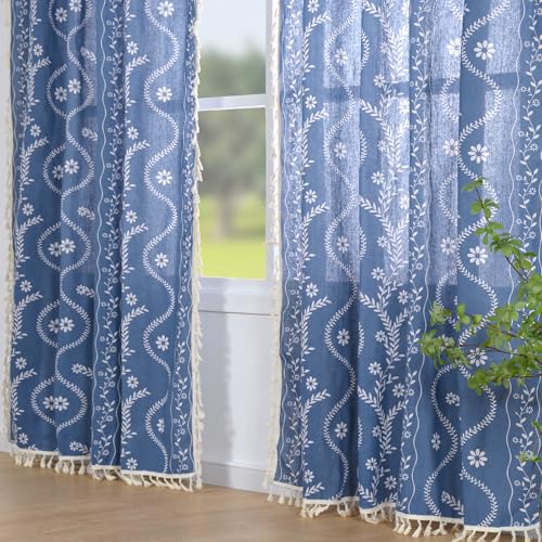 Image of Schweek Navy Blue Boho Curtains 84 Inches Length 2 Panels for Living Room