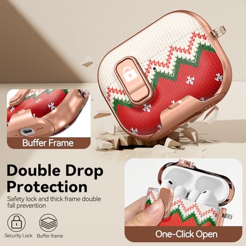 Image of for AirPod Pro 3 Case 2025, with Safty Lock & Phone Stand for Floral AirPod Pro 3 Generation Case Cover for Women Girly, iPod Pro 3 Cases with Keychain & Cleaner Kit -Red Christmas