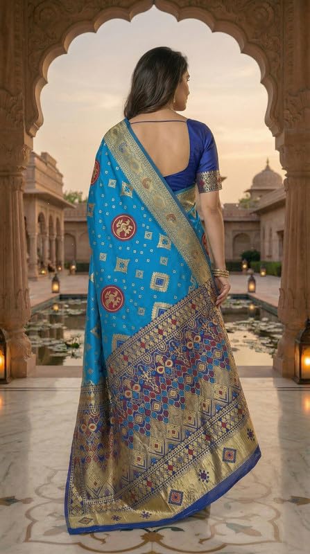 Image of C J Enterprise Women's Pure Soft Silk Saree With Blouse Piece For Wedding (Diamond-Patola)
