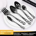 53-Piece Black Silverware Set with Serving Utensils, Stapava Flatware Set for 8, Stainless Steel Cutlery Tableware, Fork Spoon Knife Set, Butterfly Flower Design, Mirror Polish, Dishwasher Safe - Image 3