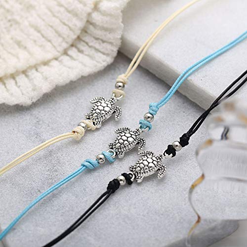 Image of Softones Blue Starfish Turtle Anklet Multilayer Charm Beads Sea Handmade Boho Anklet Foot Jewelry for Women