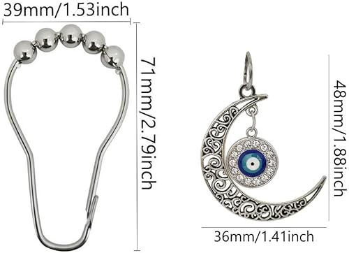 Miniatura 2 de Anillos decorativos para cortina de ducha de luna, anillos de cortina de acero inoxidable de metal a prueba de óxido, juego de 12 con aleación de