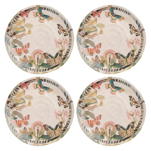 Image of Karma, 8.75 inches Melamine Salad Plates Set of 4, Reusable Dishwasher Safe Plates for Outdoor and Indoor, Eclectic Butterflies