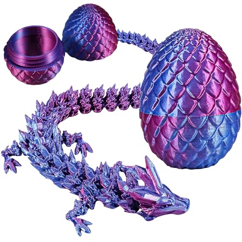 3D Printed Dragon Egg with Dragon Inside, Mystery Articulated Crystal Animals Fidget Toys & Decor, 3D Print Surprise Animals Toy for Kids, Teens,Collectors (laser purple)
