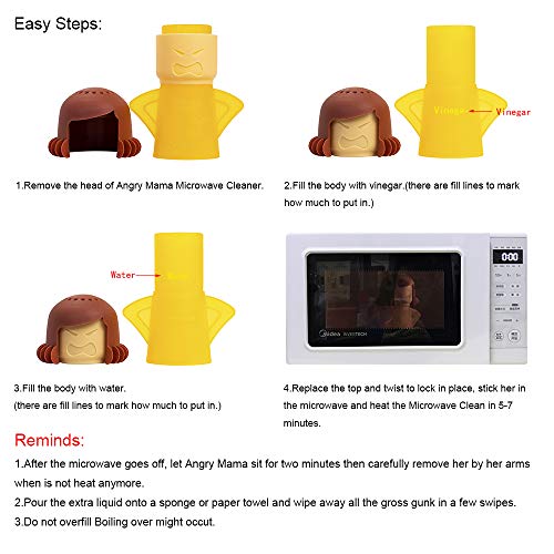 Image of Angry Mom Microwave Cleaner, Mad Mama Microwave Steam Cleaner, Just Add Vinegar and Water, Easily Cleans the Crud in Minutes (Yellow)