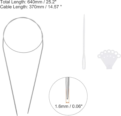 Miniatura 2 de uxcell Kit de agujas de tejer circulares, 25.2 pulgadas de largo, 0.063 in de diámetro, aguja de suéter redonda de acero inoxidable para proyectos