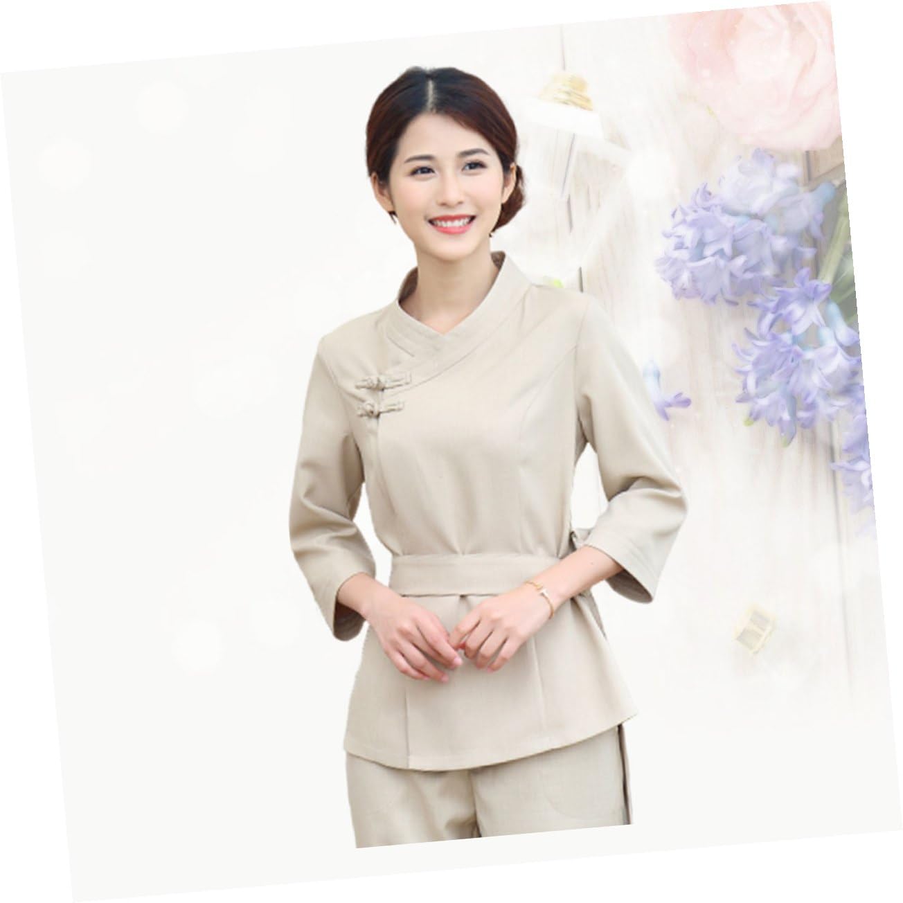 UPKOCH Mono de Técnico de Belleza L XL XXL XXXL Poliéster Spandex | 1 Juego, Beige, Cintura Ajustable, Ligero y Plegable, para Spa y Salón, Estilo Clásico