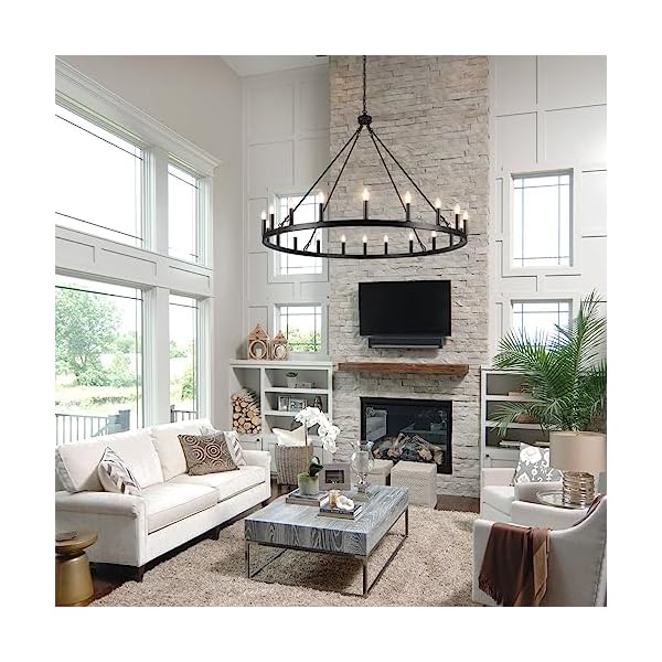 LASENCHOO Black Wagon Wheel Chandelier 20 Lights Dia 48" Farmhouse Chandeliers for Dining Room Light Fixture, Round Rustic Chandelier for Entryway Living Room, Large Chandeliers for High Ceilings - Image 3