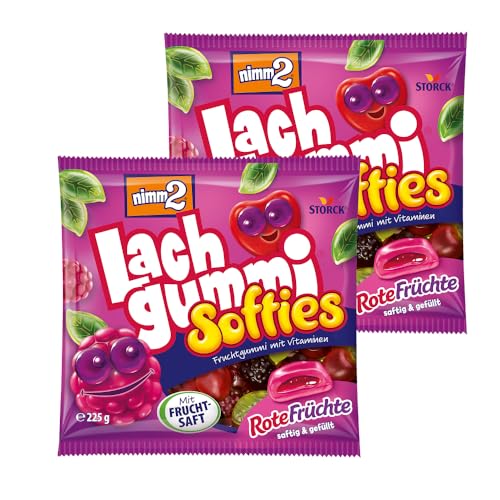 nimm2 Lachgummi Softies Rote Früchte – 2 x 225 g – Gefülltes Fruchtgummi mit Fruchtsaft und Vitaminen – Süßigkeit in sechs Geschmacksrichtungen