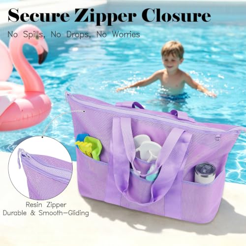 Image of Fammart Large Mesh Beach Bag for Women, Oversized Beach tote Swim Pool Bag