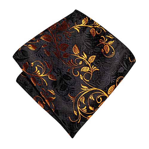 Image of Hi-Tie Pretied Bow Ties for Men Wedding Formal Bow Tie Handkerchief Cufflinks Lapel Pin Set Party Formal Mens Bowtie Set, Black Orange Floral, Medium
