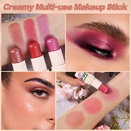3Pcs Cream Blush Face Makeup Stick, Shimmer Buildable Blushes Stick Make Up Dewy Finish, Multi-Use For Face & Cheeks, Eyeshadow & Highlighter Contour Makeup Sets (Blush Stick Set A) #TOP2