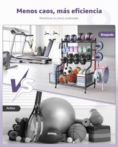 Miniatura 7 de Zachvo Estante Para Pesas - Soporte De Almacenamiento Para Gimnasio En Casa Con Ruedas 360 , Organizador Compacto Para Mancuernas, Pesas Rusas, Bloques De Yoga, Con 8 Ganchos