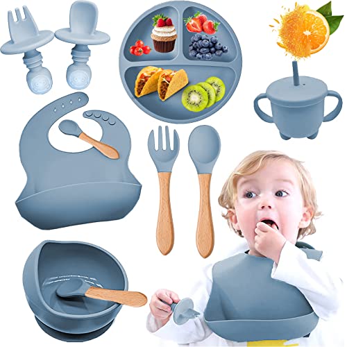 Opiniones de Venta de vajillas los mejores 5. 40 Vajillas Platos para Bebe Silicona, 8Pcs Set Alimentacion Complementaria Bebe, Plato para Bebe con Ventosas, Baberos Ajustable, Sin BPA, Seguros para Alimentos, Ideal para Regalo...