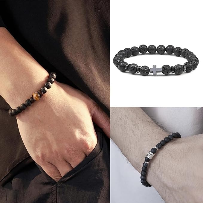 Miniatura 5 de 60 piezas de cuentas de piedra natural de 6mm, cuentas de lava negra, gemas de cristal para hacer joyas, pulsera y collar DIY