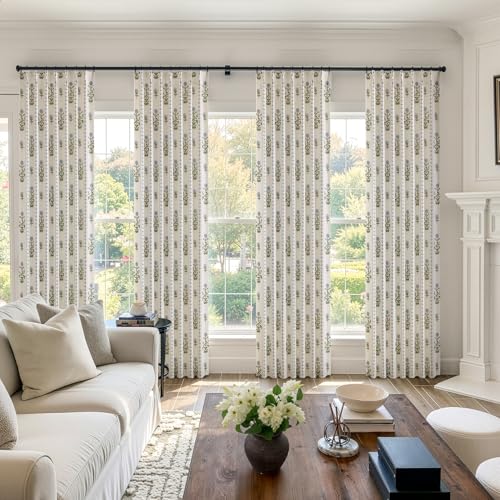 Slozzi Flower Pinch Pleated Linen Curtains,Blue & Beige White,40" W x 90" L by Slozzi - Used condition - Image 2