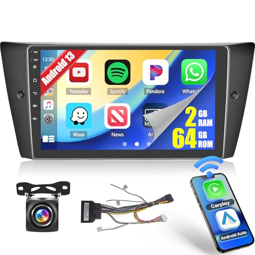 [2+64G] Hikity Android 15 Car Stereo for BMW 328i 335i 325i 2005-2011 3 Series (E90/E91/E92/E93) Wireless CarPlay Android Auto, 9'' Touch Screen Car Radio GPS Mirror Link WiFi BT FM/RDS SWC 28UI