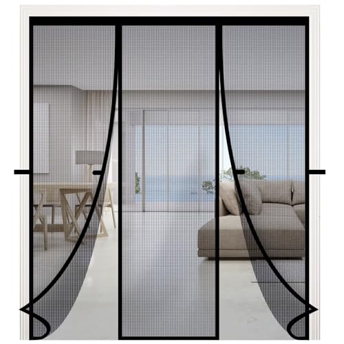 RELIANCER Fiberglass Magnetic Double Door Screen,Fit Doors Size 74"x80",Auto Close Screen Door Mesh w/Magnets,Patio Doorway Mosquito Net Screens,Self-Closing Doors Cover,Doorway Curtain Mesh Partition by RELIANCER - Used condition - US$27.49