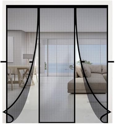 RELIANCER Fiberglass Magnetic Double Door Screen,Fit Doors Size 60″x96″,Auto Close Screen Door Mesh w/Magnets,Patio Doorway Mosquito Net Screens,Self-Closing Doors Cover,Doorway C…