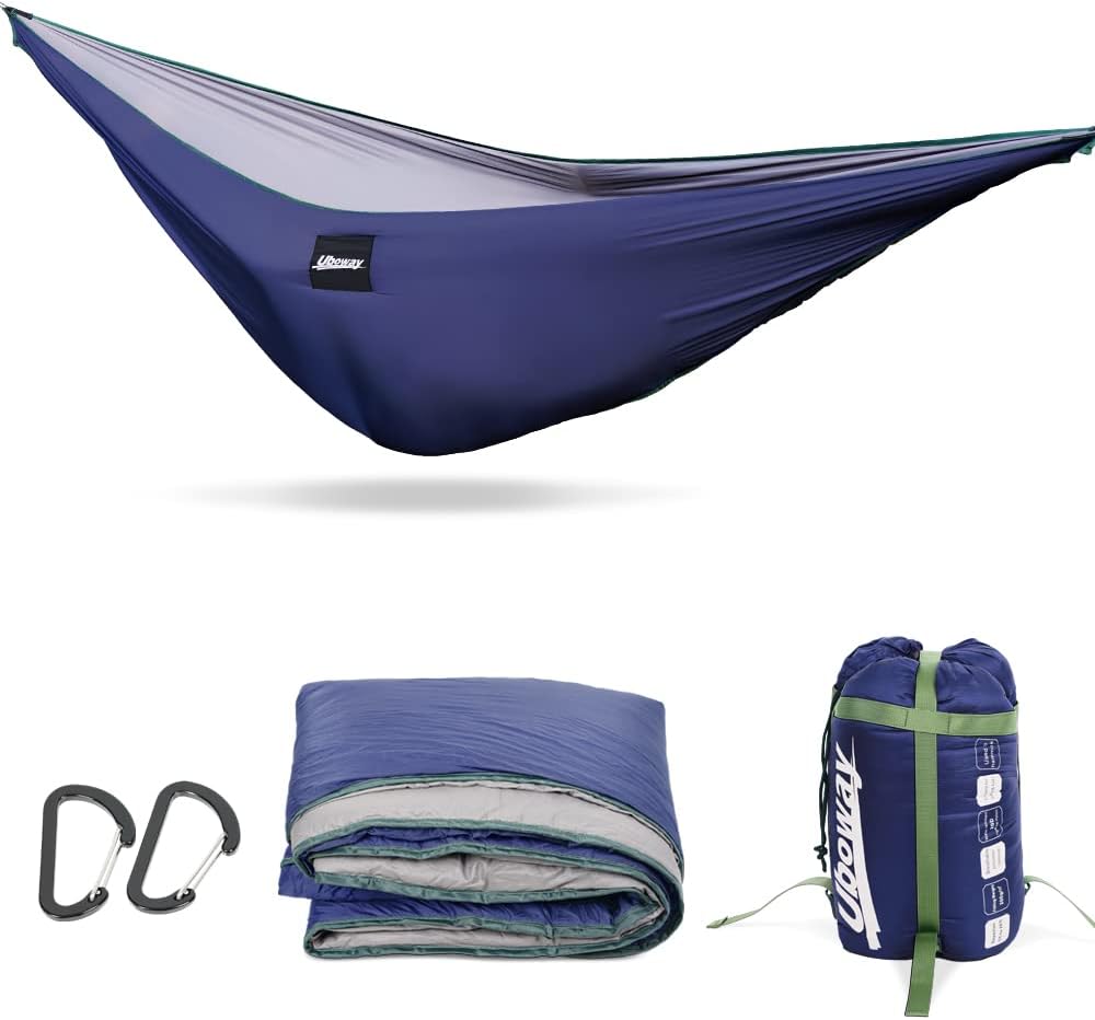 UBOWAY Outfitter Hammock Underquilt, Full Length Lightweight 4 Season Under Quilt for Single and Double Hammocks, Under Blanket Bottom for Camping Hiking Backpacking (Navy)