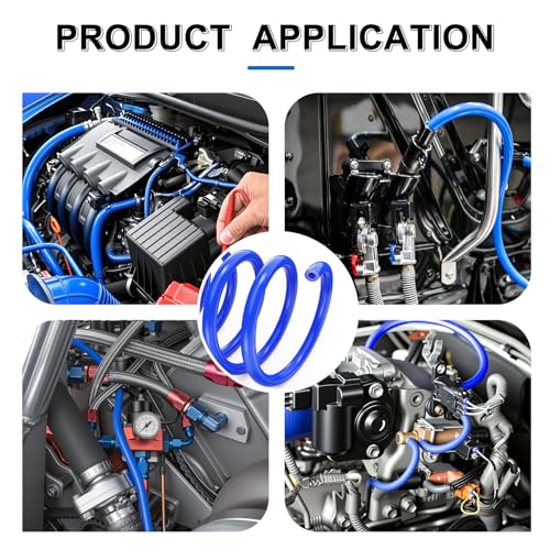 Image of Tnisesm 134PCS Vacuum Hose Automotive Kit 5FT,1 /8 inch 5 /32 inch 3 /16 inch 1 /4 inch 5 /16 inch 3 /8 inch Blue Tubings with Color-Matched Connectors 128PCS ID High Performance 130PSI Silicone Vacuum Hose line Kit