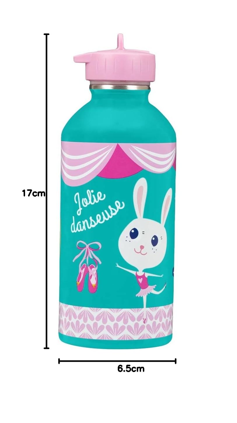 DRAEGER PARIS 1886 - Botella para Niños de Acero Inoxidable - Jolie danseuse - Diseño Adorable con Animales - Mensajes Personalizados - Saludable y Seguro - 300ml para Escuela, Deportes y Vacaciones