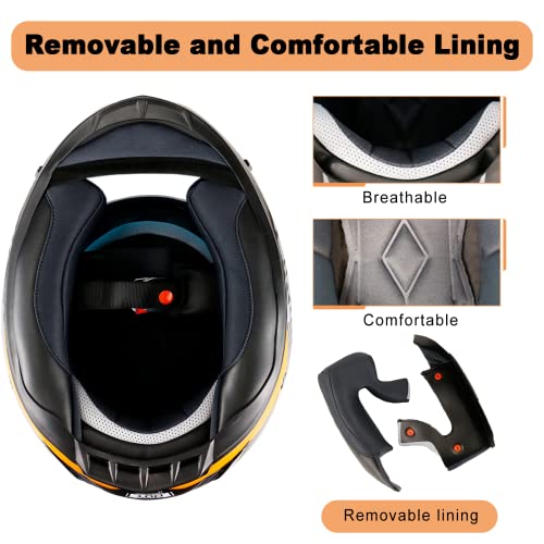 Nenki Full Face Motorcycle Helmets For Men Women, Adults Street Bike Helmets Dot Approved With Inner Sun Shield And Clear Visor, Fiberglass Shell Helmet (Matte Black Orange, Large) #TOP3