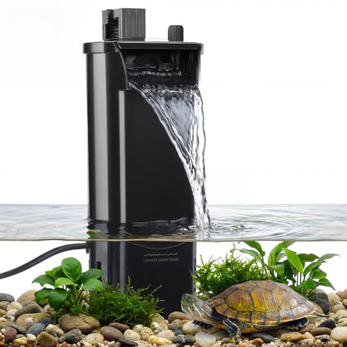 fishkeeper Turtle Tank Filter for Reptiles Frogs Water Circulation Aquarium Filter with Adjustable Flow & 2 Filter Cartridges 2 Mounting Ways Low Water Level Quiet filters for turtle tank up to 15Gal