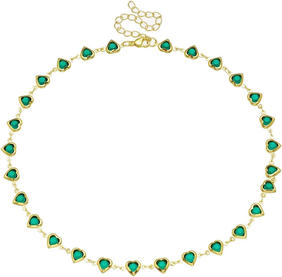 Pink Choker Necklace for Women Emerald Green Crystal Stone Chain Link Necklace Red Cubic Zircon Rhinestone Necklaces Boho Summer Jewelry