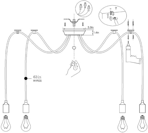 Miniatura 7 de Ymlii Lámpara colgante colorida de araña, lámpara de araña divertida para niños, lámpara de techo ajustable para habitación de niñas y niños, sala