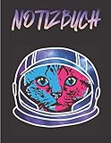  NOTIZBUCH: Katze im Astronauten-Kostüm  kariert, Notizheft, A4, 120 Seiten, Schreibblock, Tagebuch, Matheheft, Schulheft, Sketchbook
