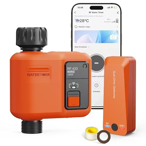 Smart Programador riego WiFi 1 Salidas con 300 Metros RF,WiFi supercobertura, Sistema de riego para jardín con retardo de Lluvia, Control por aplicación y Voz, Temporizador automático