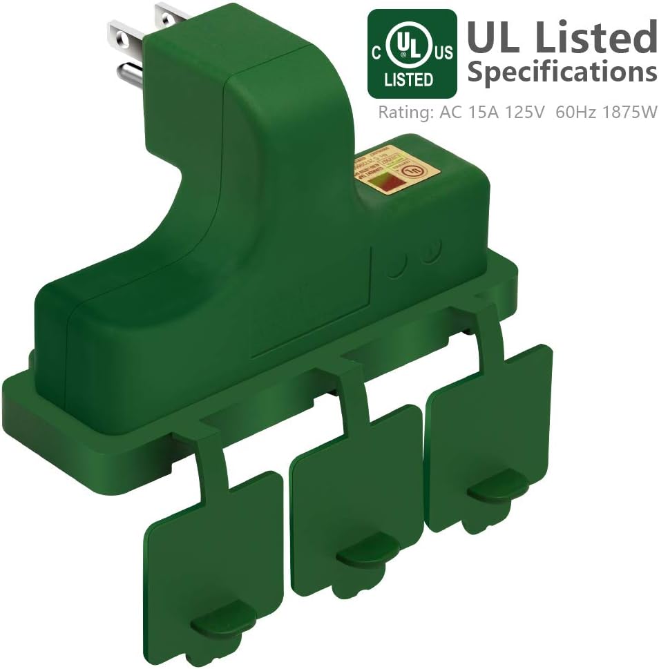 Kasonic 3-Outlet Wall Plug Adapter, Indoor/Outdoor Use, UL Listed, Heavy Duty Multi Outlet Power Extender, Safe Cover and All Weather Resistant for Home, Office, Garage, Patio (Green) (1 PACK)