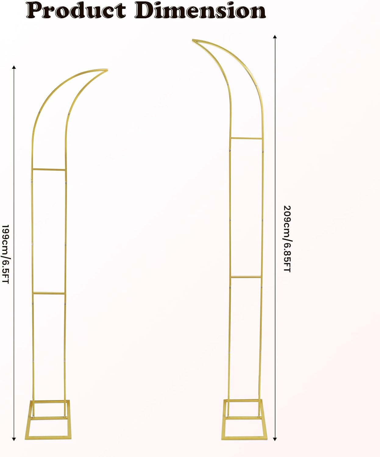 Metal Arch Backdrop Stand, Gold Curved Top Wedding Arch Set of 2 (6.85 FT/6.5 FT) Half Moon Wedding Arches Frames for Ceremony, Baby Shower,Birthday Party, Anniversary Graduation Decorations