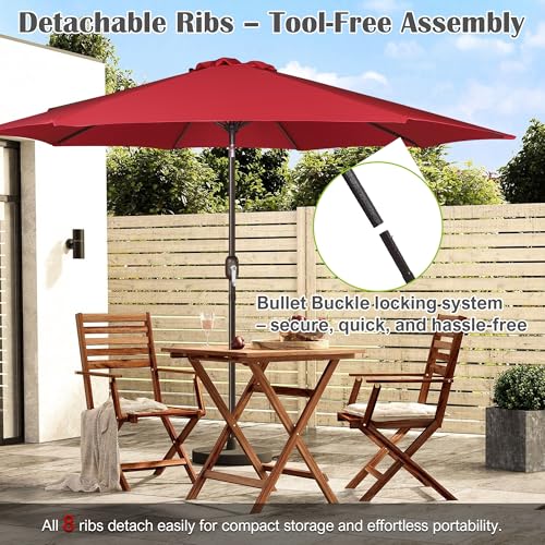 Image of Blissun 10FT Patio Umbrella, Outdoor Table Umbrella, Yard Umbrella, Market Umbrella with 8 Sturdy Ribs, Push Button Tilt and Crank, Red
