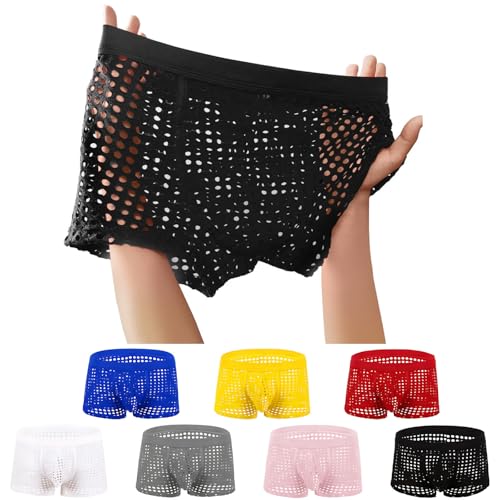 Cambkatl Men's Fishnet Underwear Sexy Hollow Breathable Mid Waist Summer Boxer Briefs Sissy Lingerie Trunks2