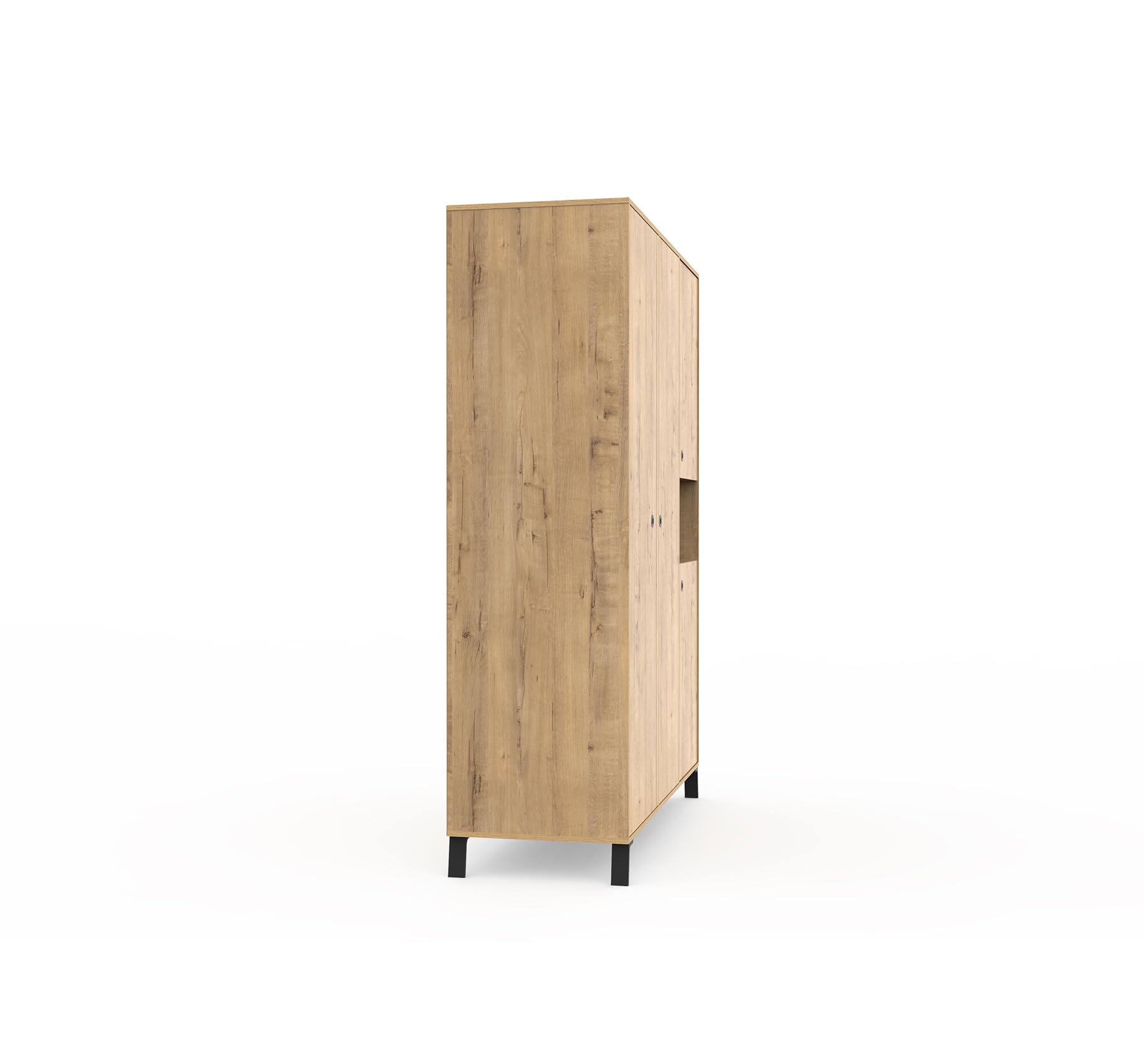 Muebles Pitarch | Armadio da Camera a 4 Ante, 1 Scomparto e 4 Ripiani, Piedini e Maniglie Neri, Rovere , 200x150x55 cm , Industriale, Moderno,