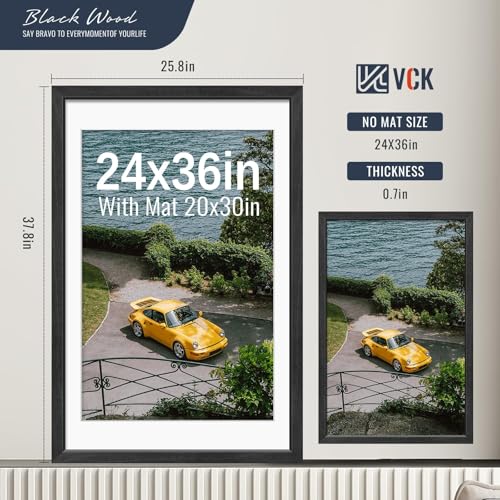 Image of VCK 24x36 Frame 2 Pack, Black Exclusive Wood, 20x30 Mat, for Picture
