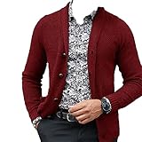 Kaxiya2021 Men's Solid Color Cardigan Knit Top Long-Sleeved Lapel Handsome Sweater Ribbed Side Buckle Casual All-Match Jacket (Red Wine,Large)